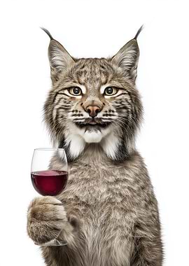 Bobcat with Wine Glass