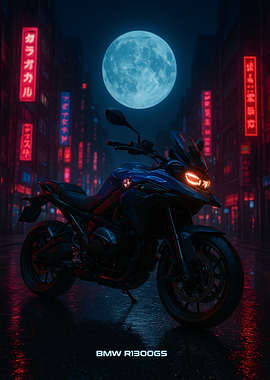 BMW R1300GS Motorcycle in Neon City