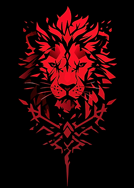 Red Lion Geometric Design on Black
