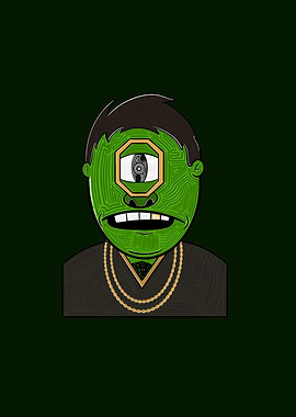 One-Eyed Green Character with Gold Chains