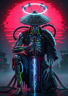 Cyberpunk Samurai Glowing Sword