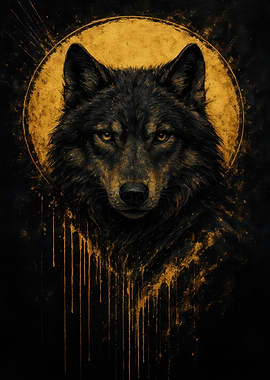 Wolf Portrait with Golden Halo
