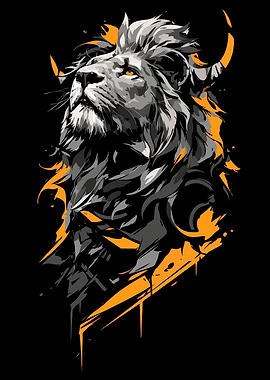 Lion Head with Orange Accents