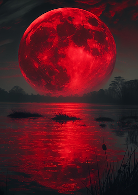 Blood Moon Over Still Water