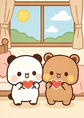Cute Bears Holding Hearts