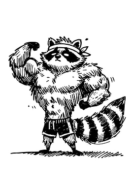 Muscular Raccoon Cartoon Illustration