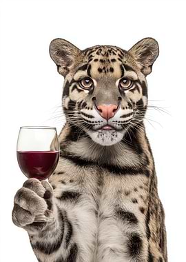 Clouded Leopard with Wine Glass