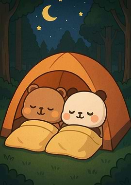 Cute Bears Camping Stars