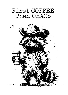 Coffee and Chaos Raccoon Art