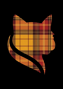 Plaid Cat Silhouette on Black Background