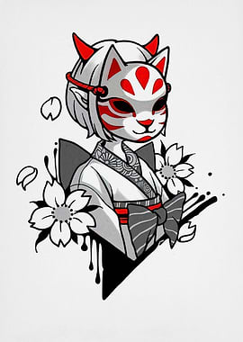 Anime Girl with Kitsune Mask
