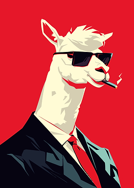 Cool Smoking Llama in Suit Minimalist Art Illustration