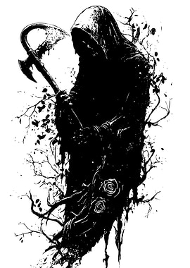 Grim Reaper with Axe Black and White