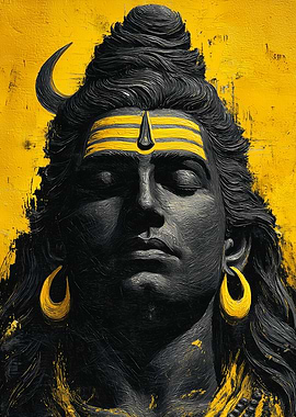 Lord Shiva Portrait in Yellow and Black