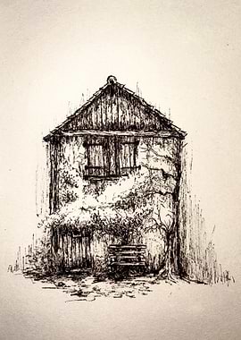 Rustic House Ink Drawing