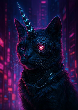 Cyberpunk Unicorn Cat Portrait