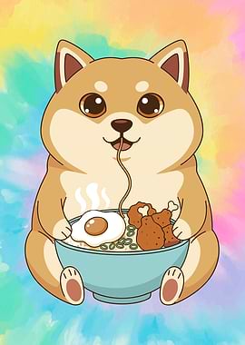Cute Shiba Inu Eating Ramen