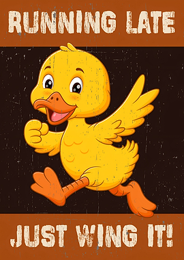 Running Late Duck Cartoon Illustration