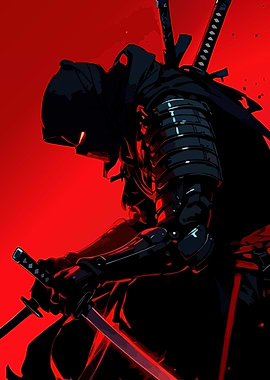 Hooded Samurai Warrior with Dual Swords