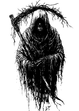 Grim Reaper Black and White Illustration