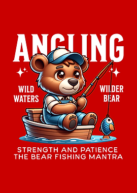 Cute Cartoon Bear Fishing Illustration