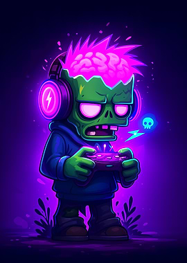 Zombie Gamer with Glowing Brain