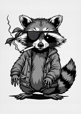 Cool Raccoon with Eye Patch Smoking