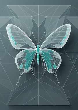 Geometric Teal Butterfly Wireframe Illustration - Minimal Symmetrical Insect Art