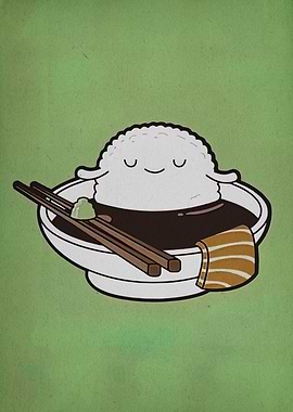 Cute Sushi Character in Soy Sauce