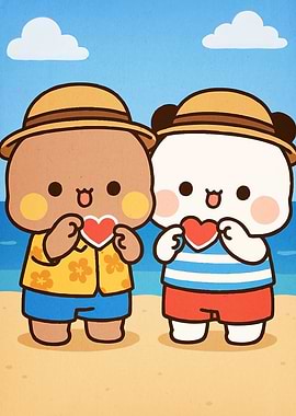 Cute Bears Beach Hearts