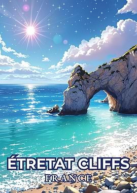 Étretat Cliffs, France Seaside Tourism Print