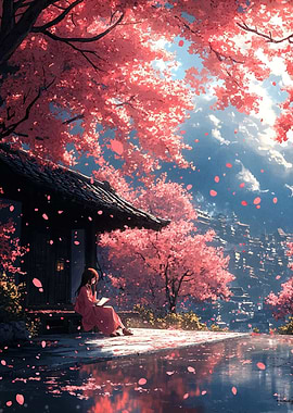 Cherry Blossom Reading Scene