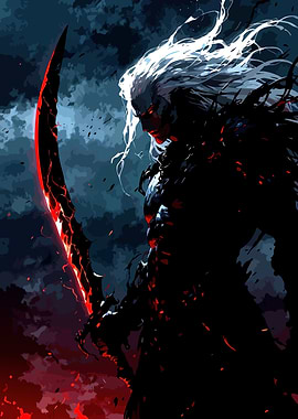 Dark Warrior with Glowing Red Sword