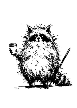 Raccoon with Coffee and Sword
