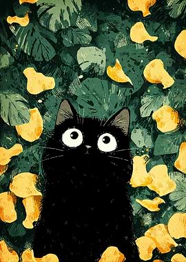 Black Cat in a Forest Illustration