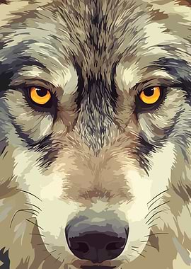 Intense Wolf Gaze Powerful Animal Art Illustration