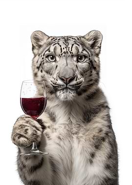 Snow Leopard with Wine Glass