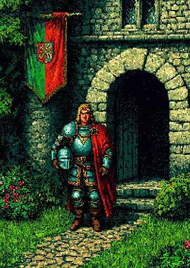 Pixel Art Knight at Castle Entrance
