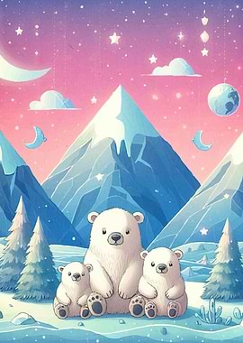 Polar Bear Family Winter Landscape