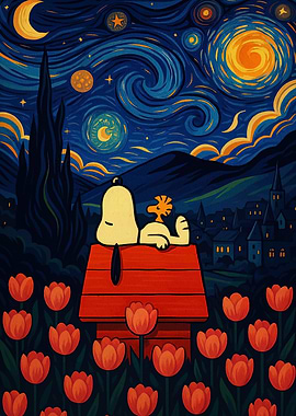Snoopy and Woodstock Starry Night