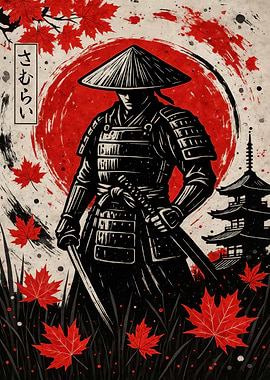 Samurai Warrior with Red Sun