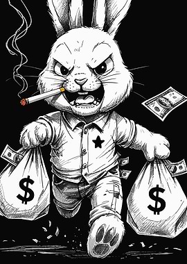 Cartoon Rabbit with Money Bags