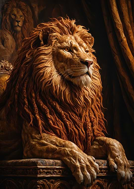 Regal Lion Portrait — Majestic Golden Mane Digital Painting