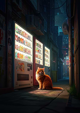 Cat in Japanese Alley by Vending Machines