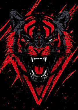 Red and Black Tiger Illustration