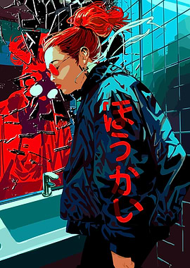 Woman with Red Hair and Hoodie