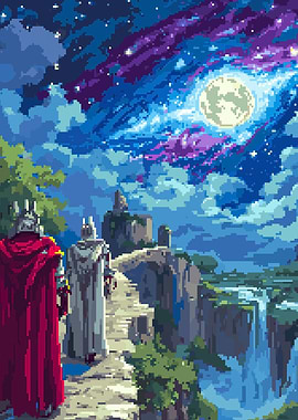 Pixel Art Knights Under Moonlight