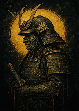 Samurai Warrior in Armor with Sword