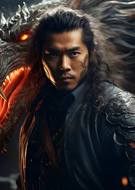 Asian Warrior with Dragon