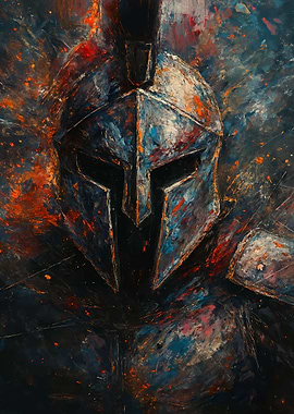 Spartan Warrior Helmet Abstract Painting
